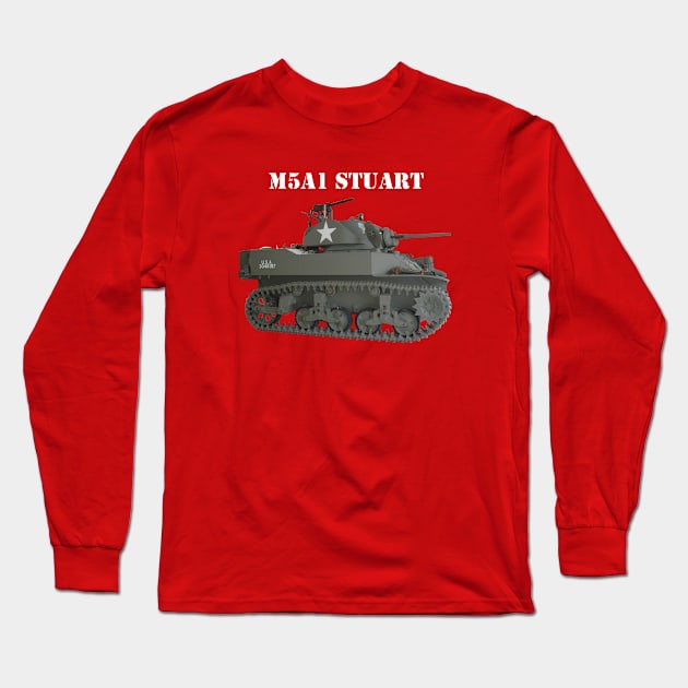 M5A1 Stuart white_txt Long Sleeve T-Shirt by Toadman's Tank Pictures Shop